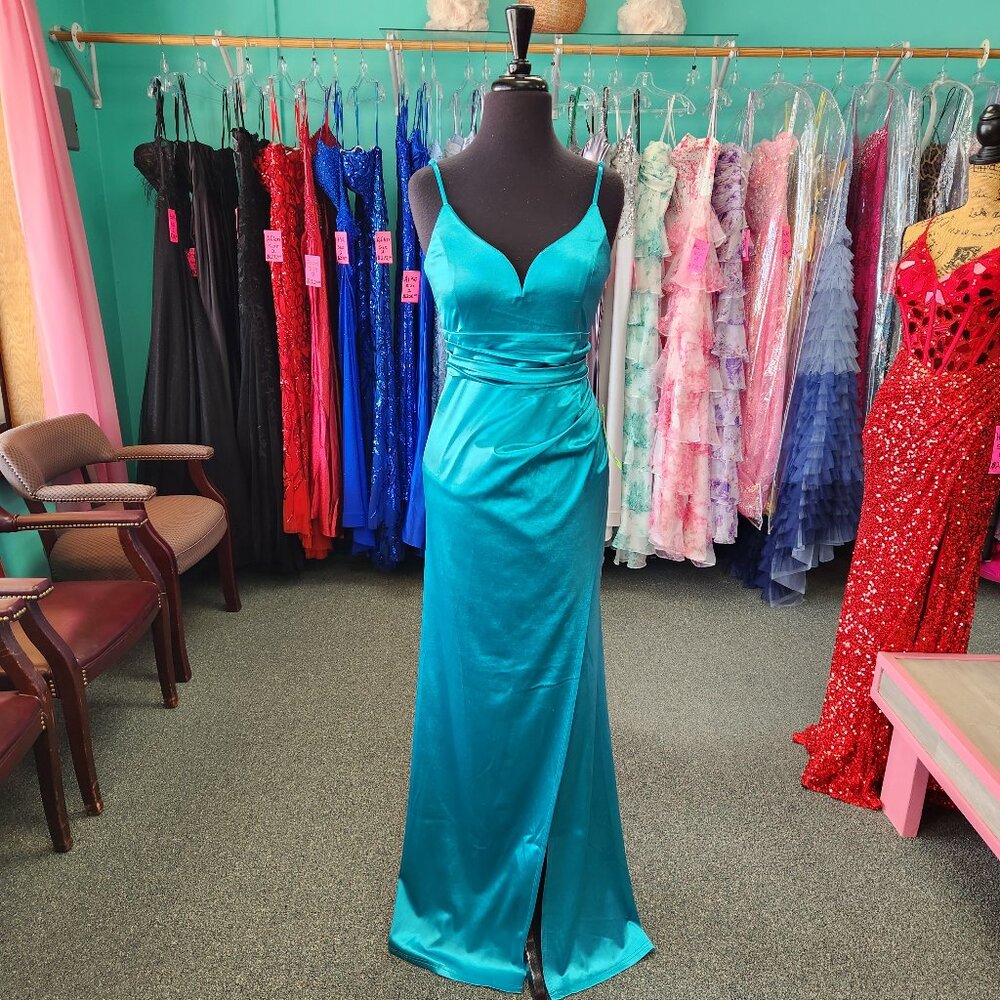 Private Label Gown Acelynn Size 10 Satin Teal Prom Dress Evening Gown